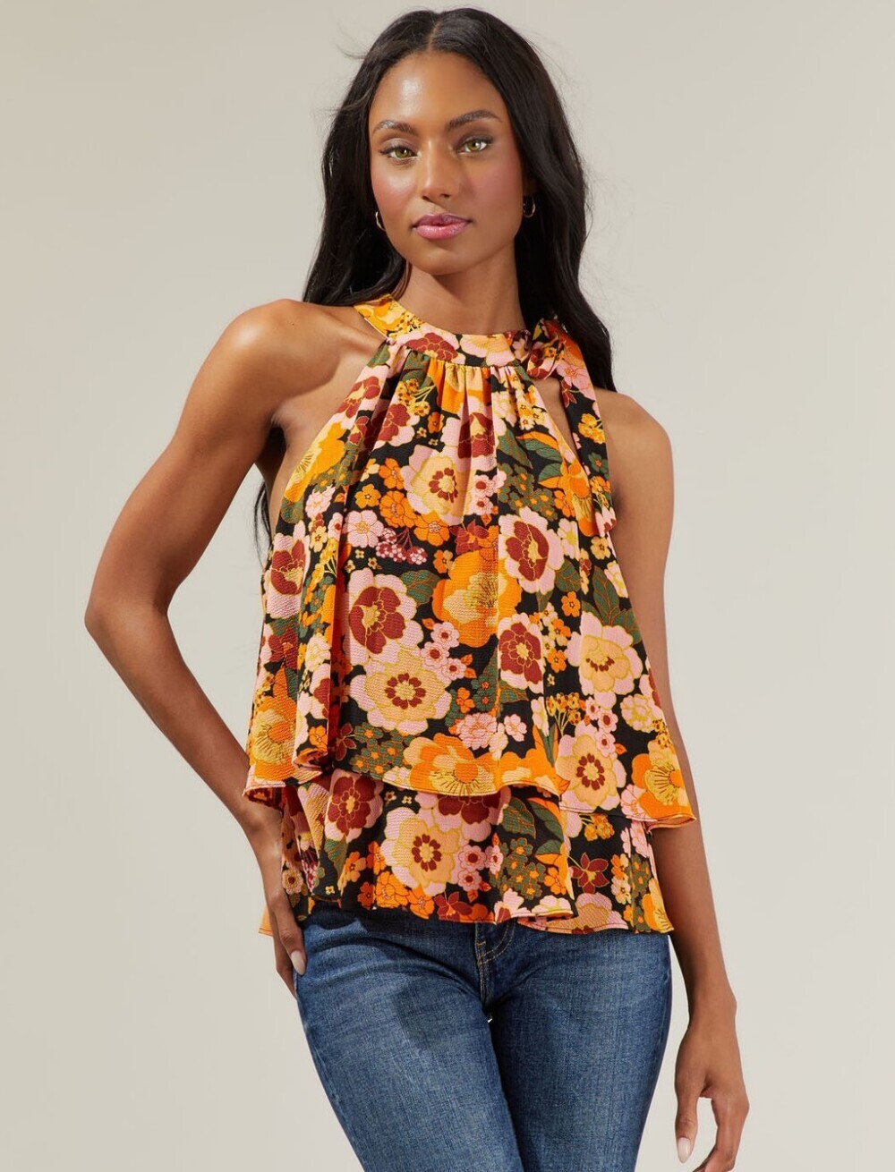 Sugarlips Mesa Floral Halter Neck Blouse Size XS